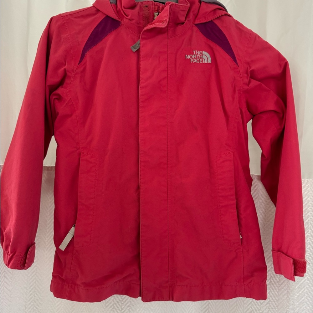 The North Face Kids' Hooded Rain Jacket with Plum Accents